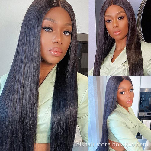 4x4 Front Lace Wig Straight Brazilian Real Hair Wig Suitable for Women 150% Density Pre-connected Elastic Band Natural Color
